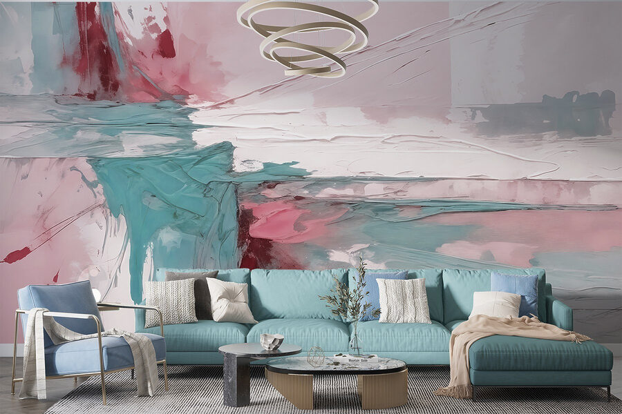 Pintura de cor rosa e azul