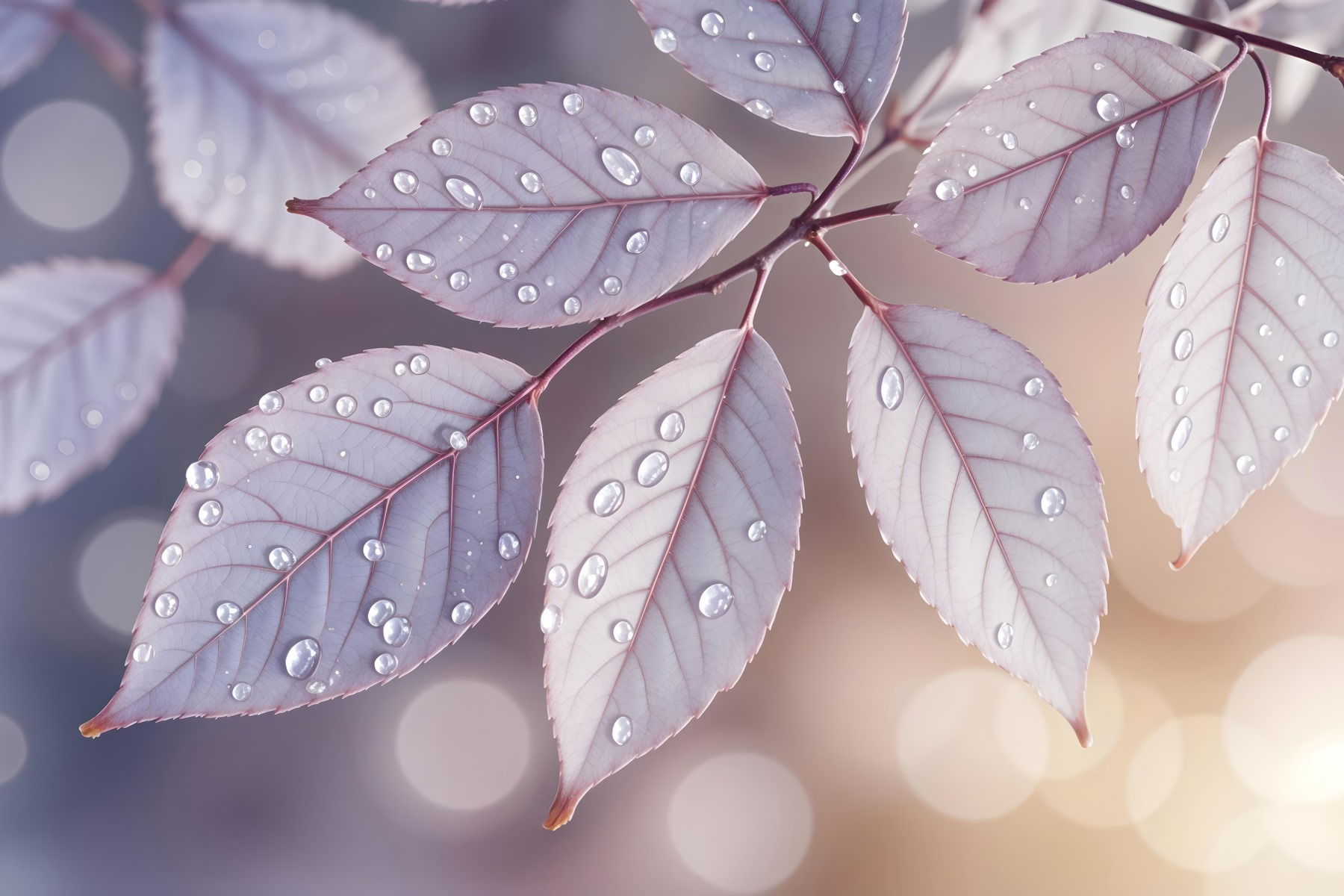 Delicate leaves with dewdrops resting Delicate leaves with dewdrops resting