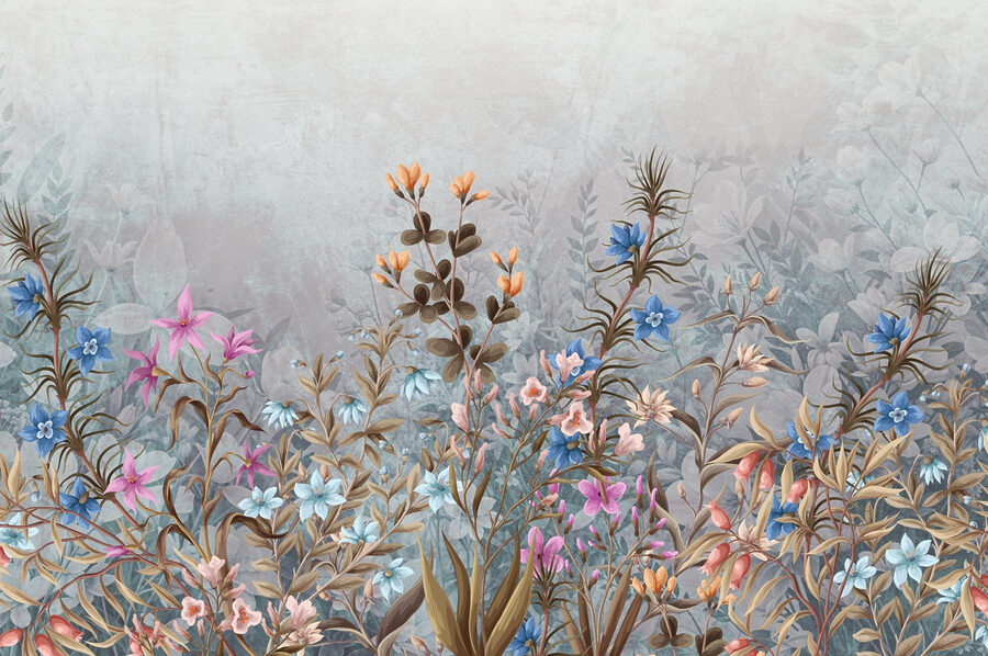 Pintura de flores e folhas