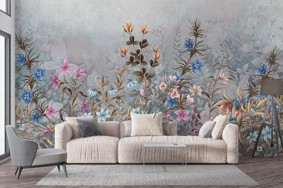 Pintura de flores e folhas