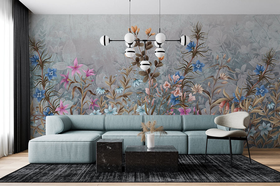 Pintura de flores e folhas