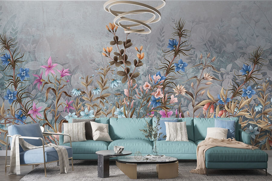 Pintura de flores e folhas