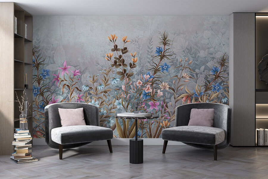 Pintura de flores e folhas