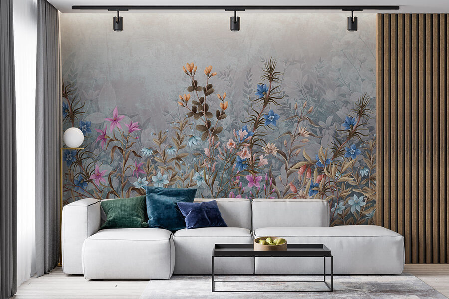 Pintura de flores e folhas