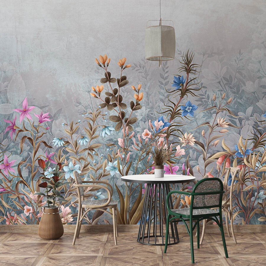 Pintura de flores e folhas