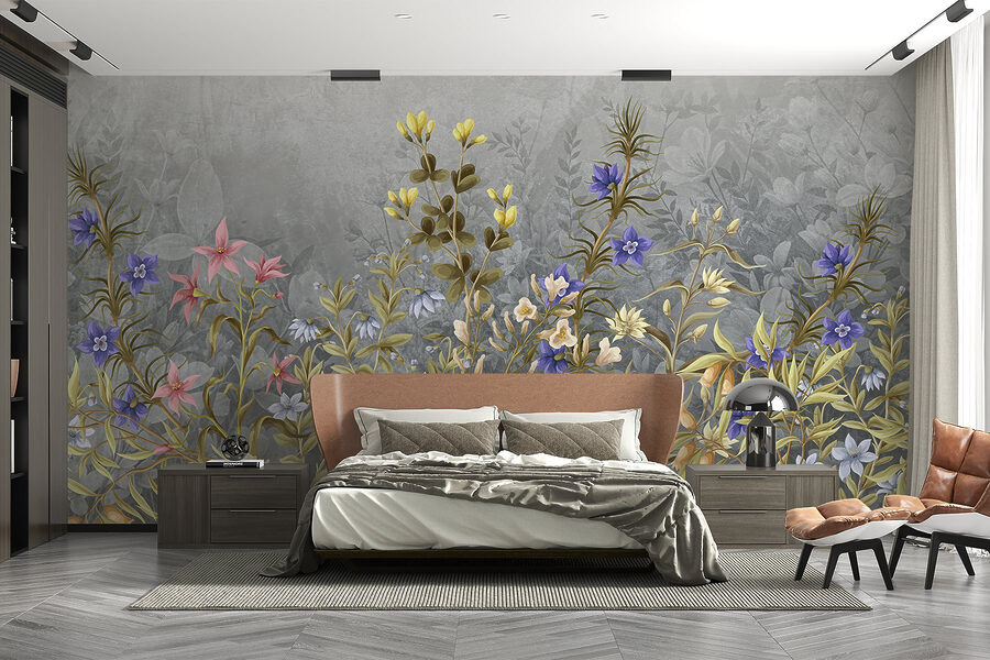 Pintura de flores e folhas