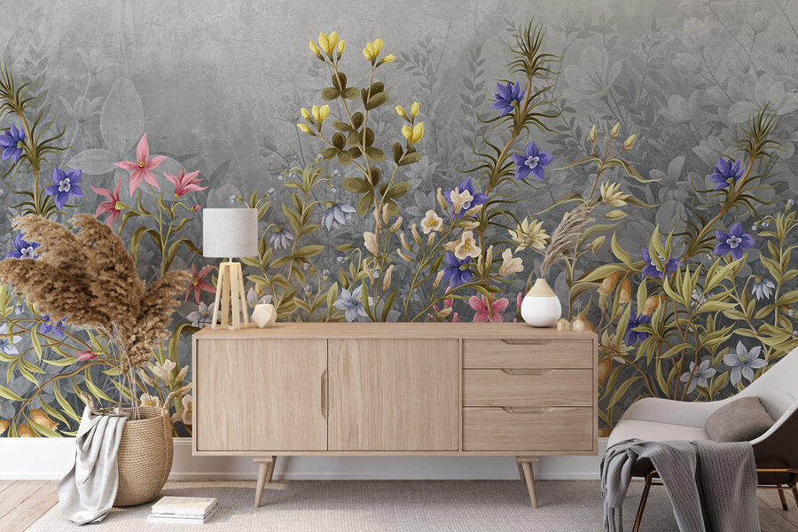 Pintura de flores e folhas