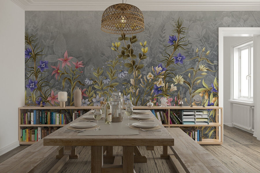 Pintura de flores e folhas