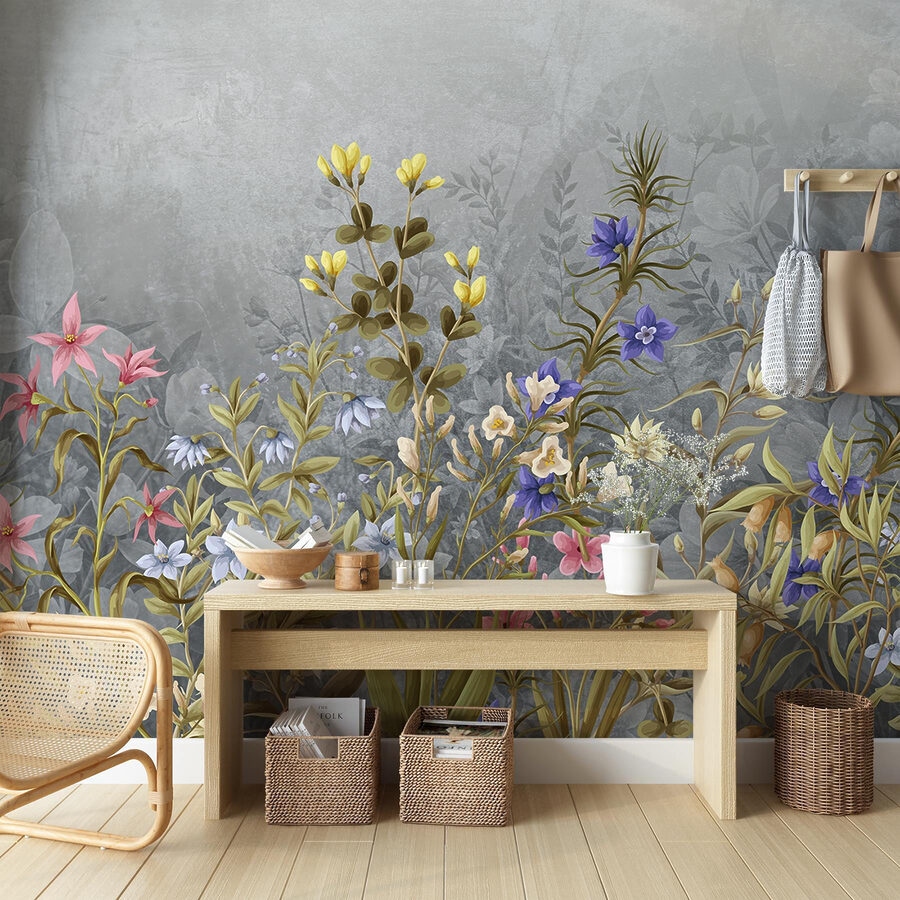 Pintura de flores e folhas