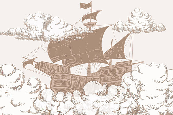 Desenho de um navio com uma bandeira Desenho de um navio com uma bandeira
