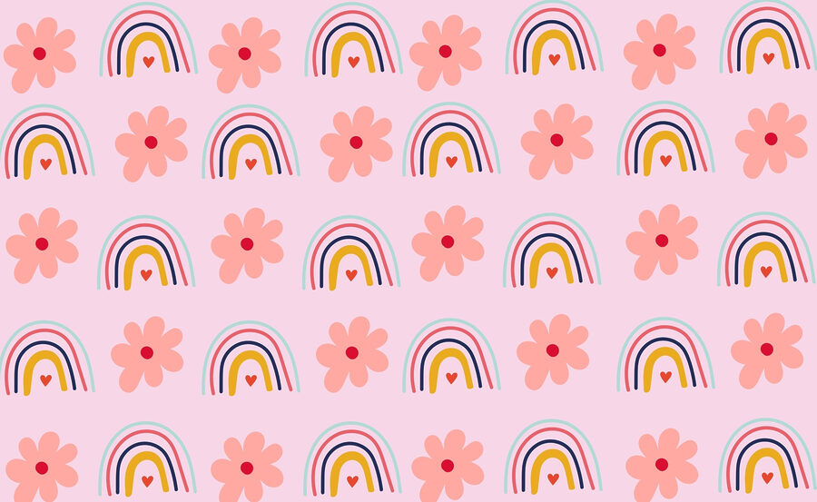 Padrão de flores e arco-íris