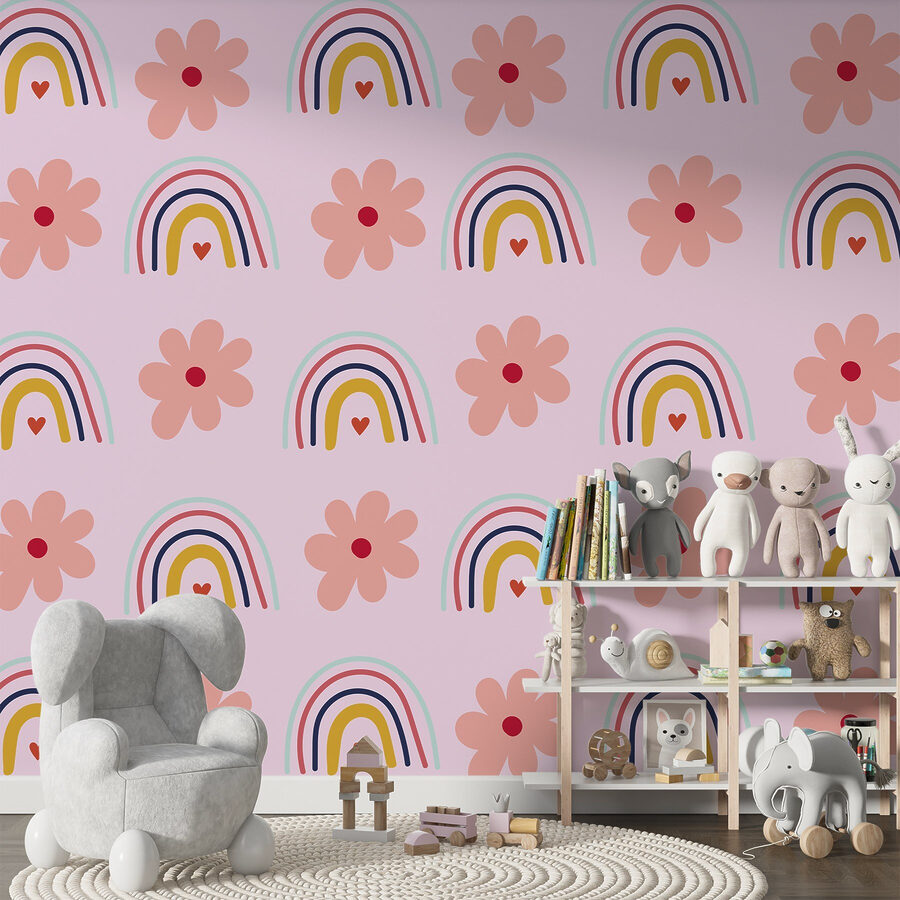 Padrão de flores e arco-íris