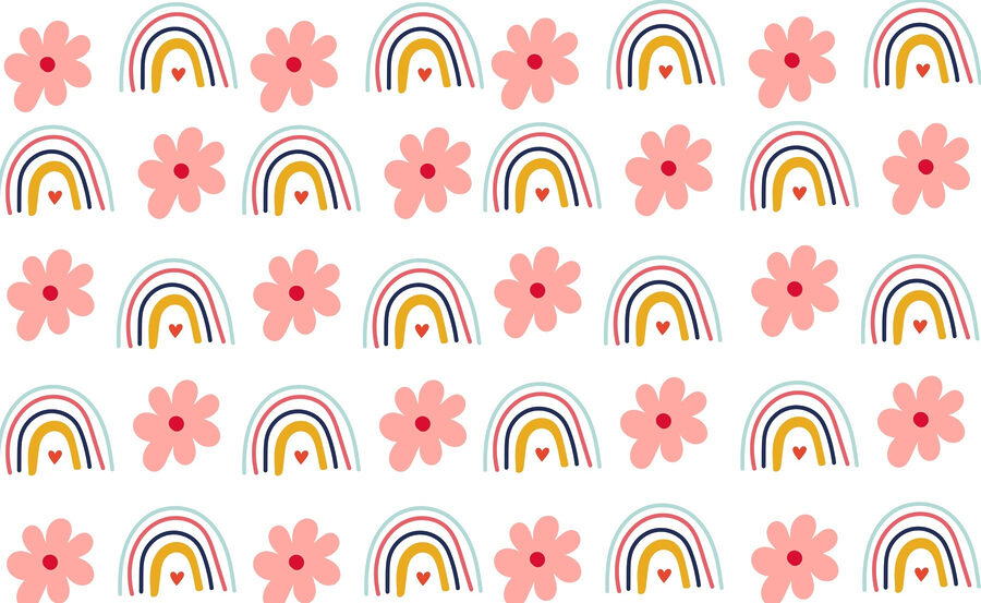 Padrão de flores e arco-íris