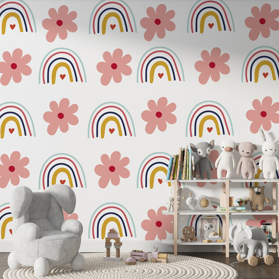 Padrão de flores e arco-íris