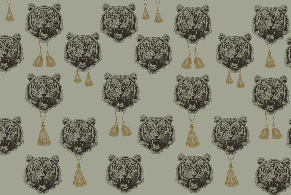 Padrão de cabeças de tigre com borlas Padrão de cabeças de tigre com borlas