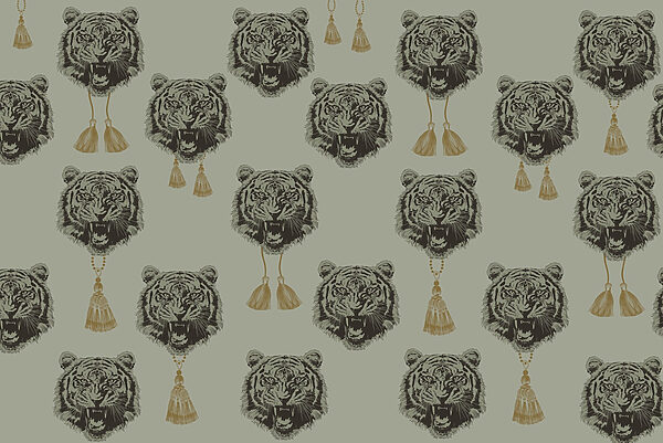 Padrão de cabeças de tigre com borlas Padrão de cabeças de tigre com borlas