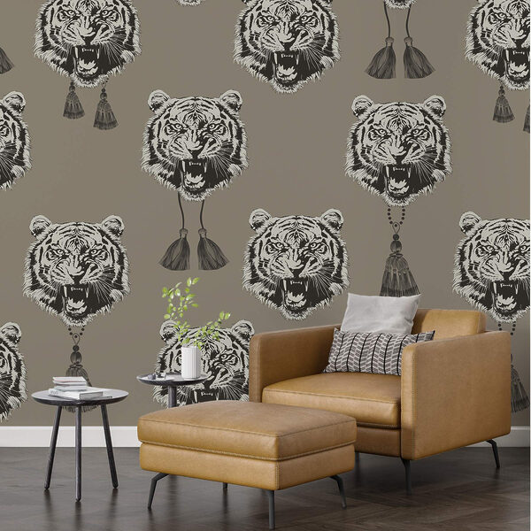 Padrão de cabeças de tigre com borlas Padrão de cabeças de tigre com borlas
