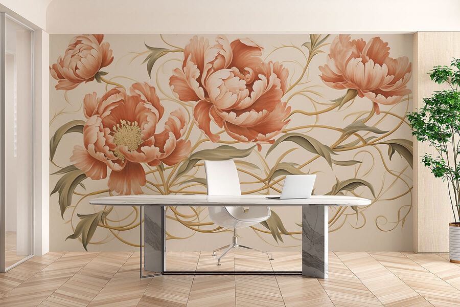 Pintura de flores e videiras