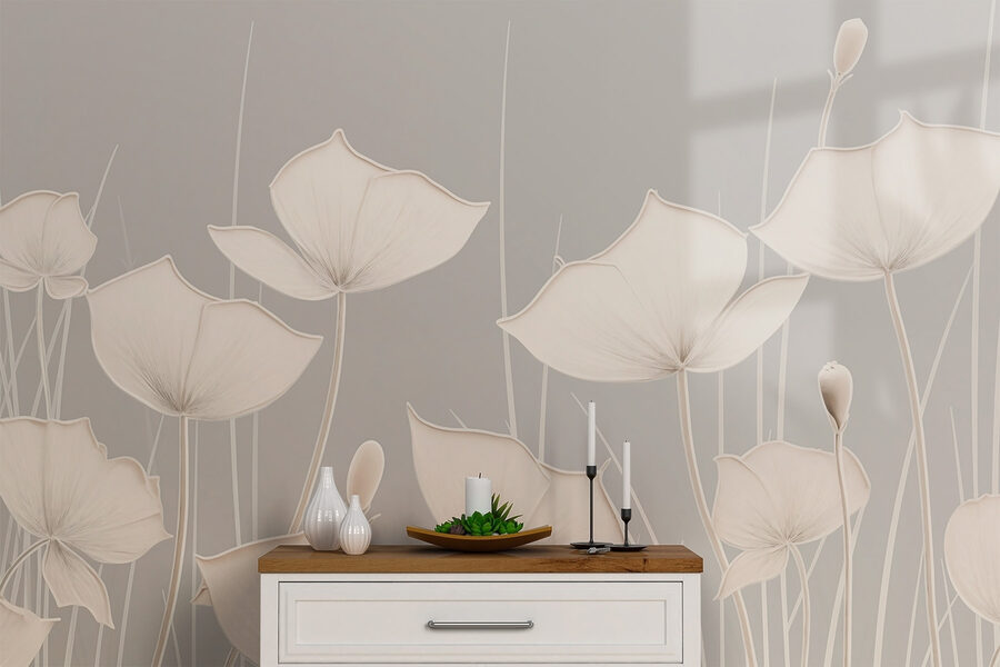 Papel de parede Flores brancas com caules longos