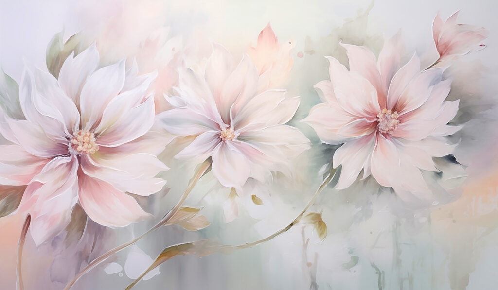 Pintura de flores sobre uma superfície branca Pintura de flores sobre uma superfície branca