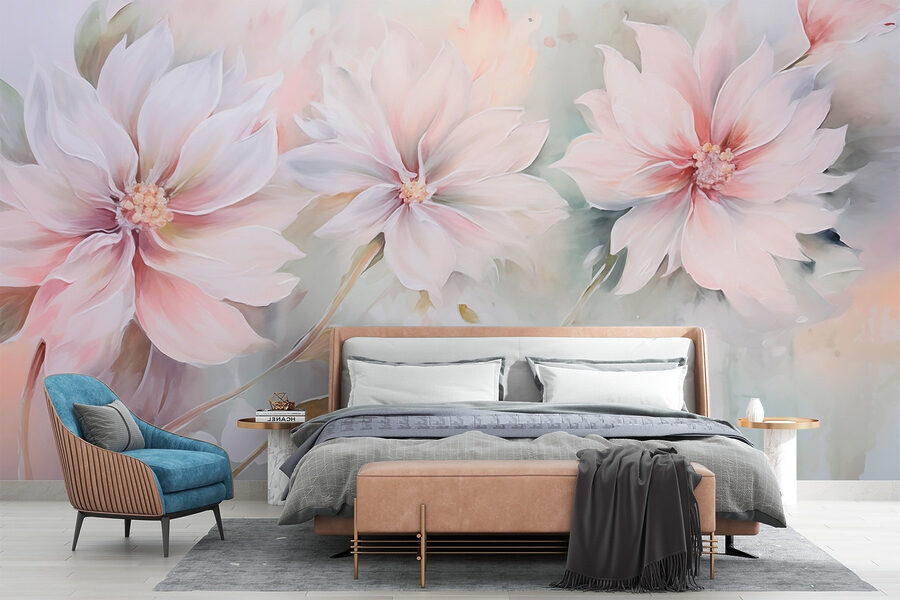 Pintura de flores sobre uma superfície branca