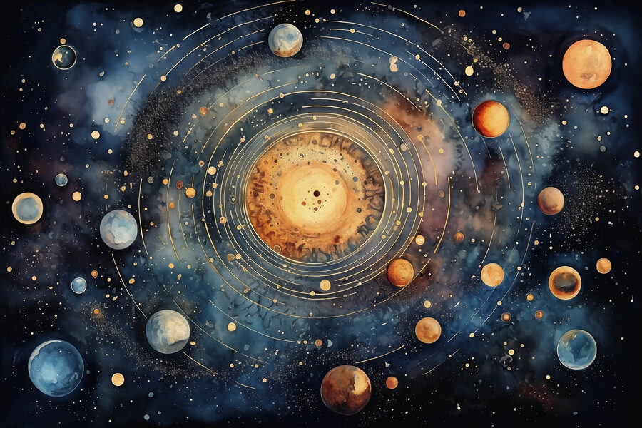 Pintura de planetas no espaço