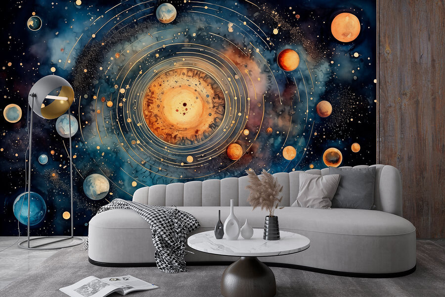 Pintura de planetas no espaço