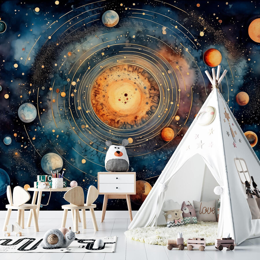 Pintura de planetas no espaço