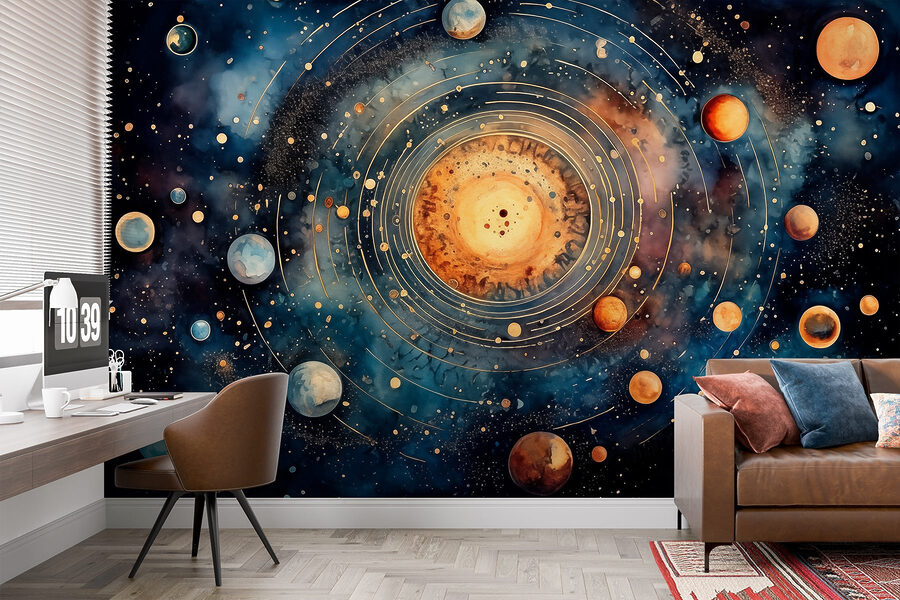 Pintura de planetas no espaço