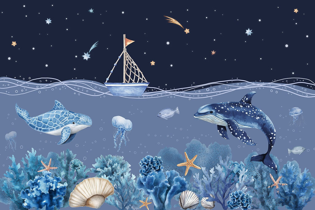 Vida marinha com um barco e uma baleia Vida marinha com um barco e uma baleia