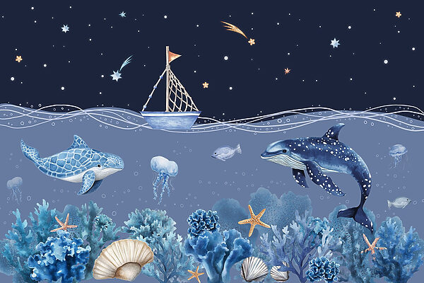 Vida marinha com um barco e uma baleia Vida marinha com um barco e uma baleia
