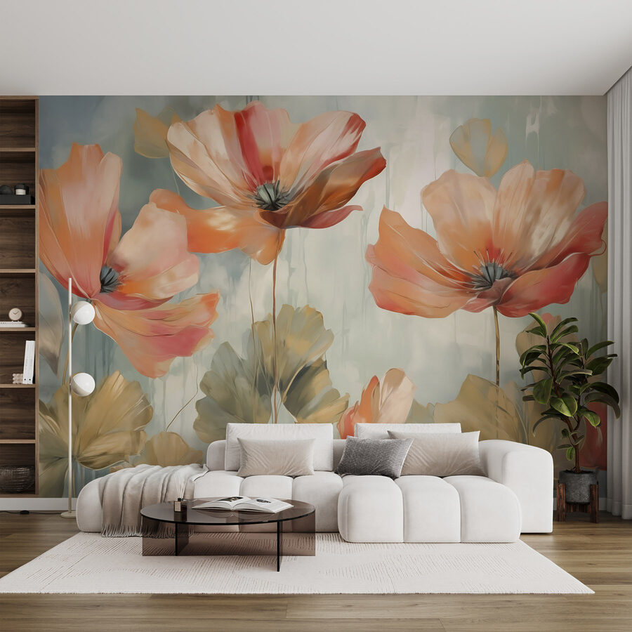 Pintura de flores numa parede
