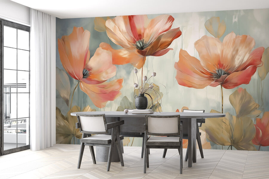 Pintura de flores numa parede