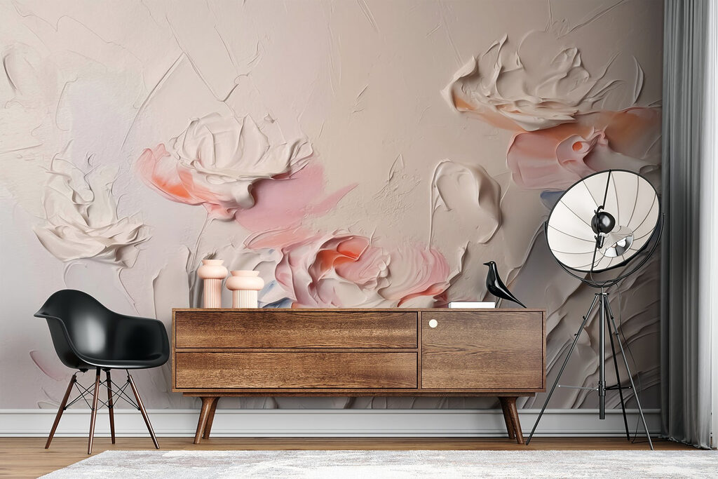 Painting of flowers with white and pink paint