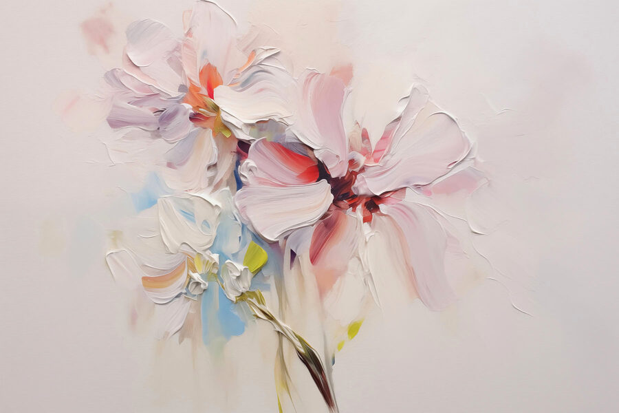 Pintura de flores sobre uma superfície branca