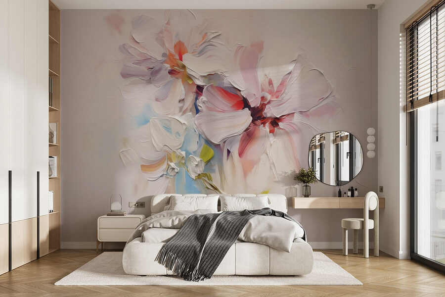 Pintura de flores sobre uma superfície branca