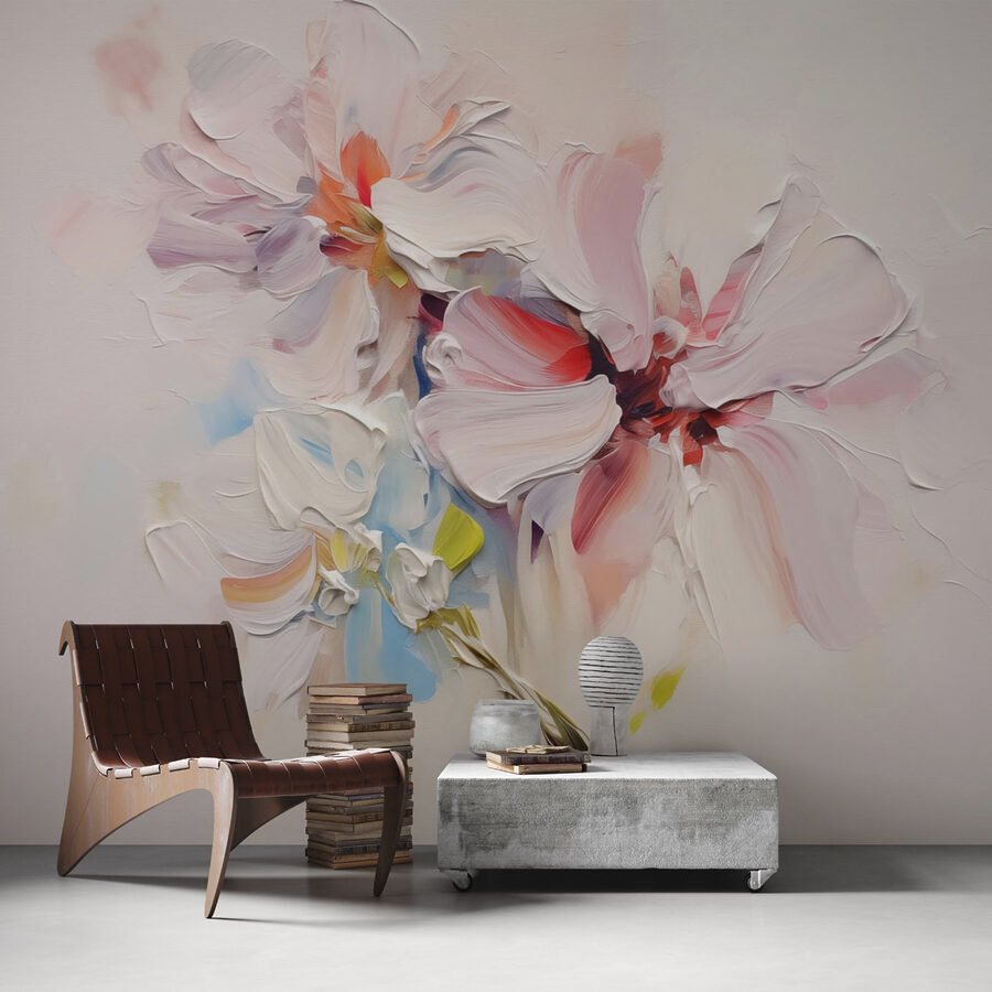 Pintura de flores sobre uma superfície branca