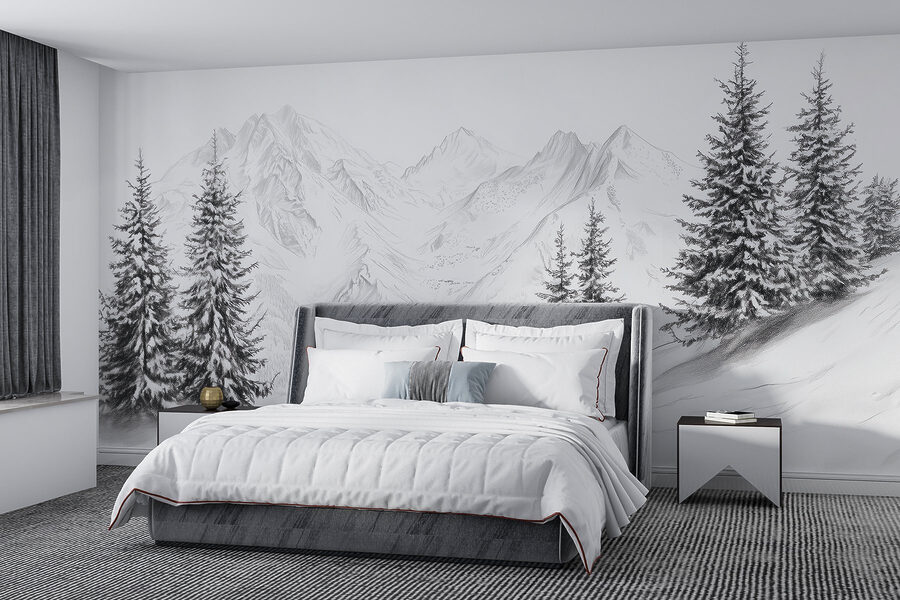 Desenho de uma cadeia de montanhas nevadas