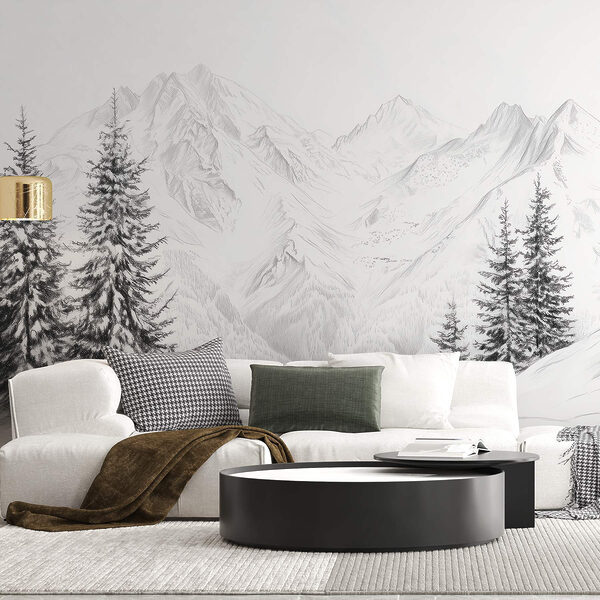 Desenho de uma cadeia de montanhas nevadas Desenho de uma cadeia de montanhas nevadas
