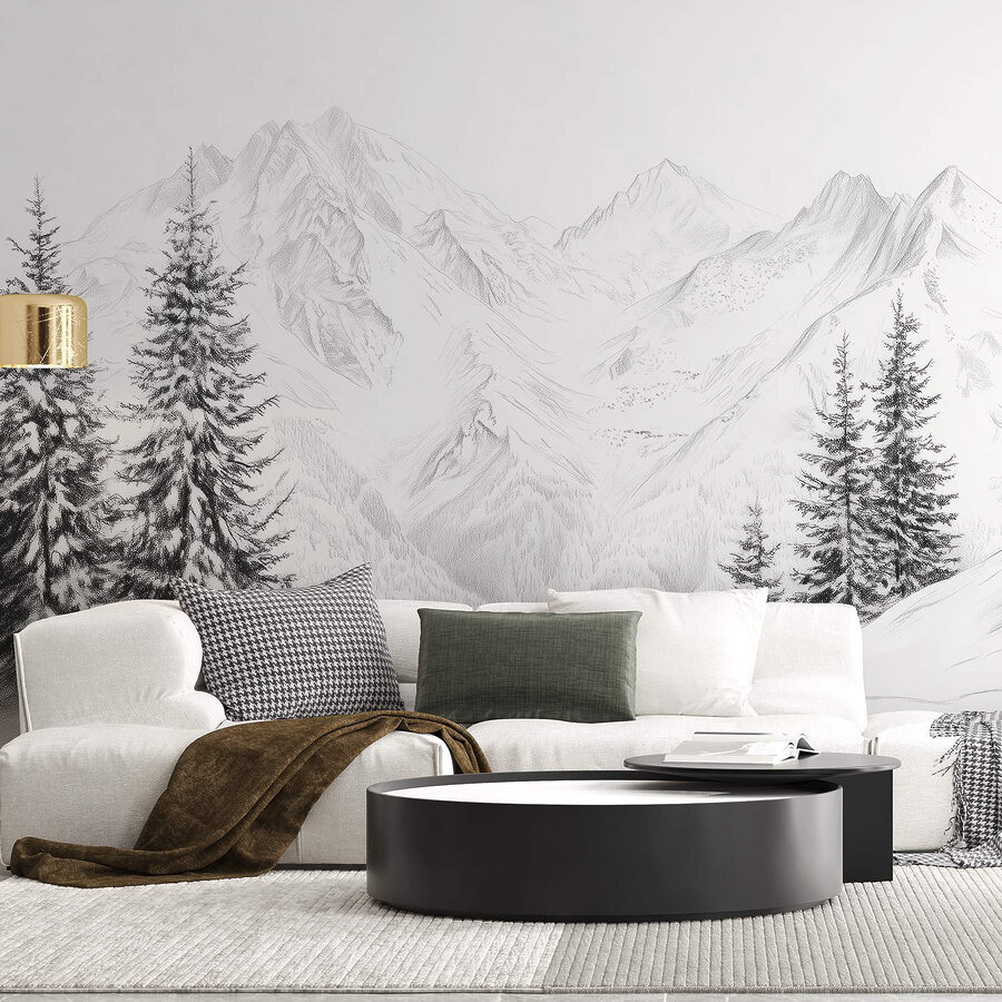 Desenho de uma cadeia de montanhas nevadas