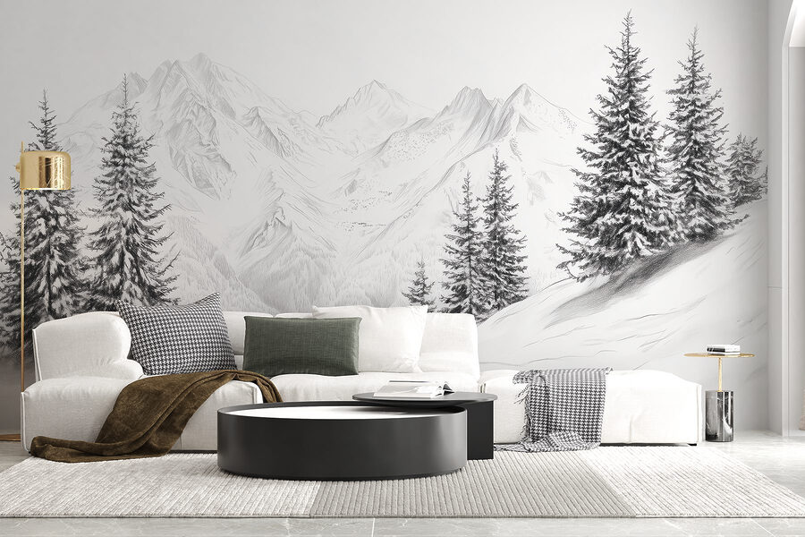 Desenho de uma cadeia de montanhas nevadas