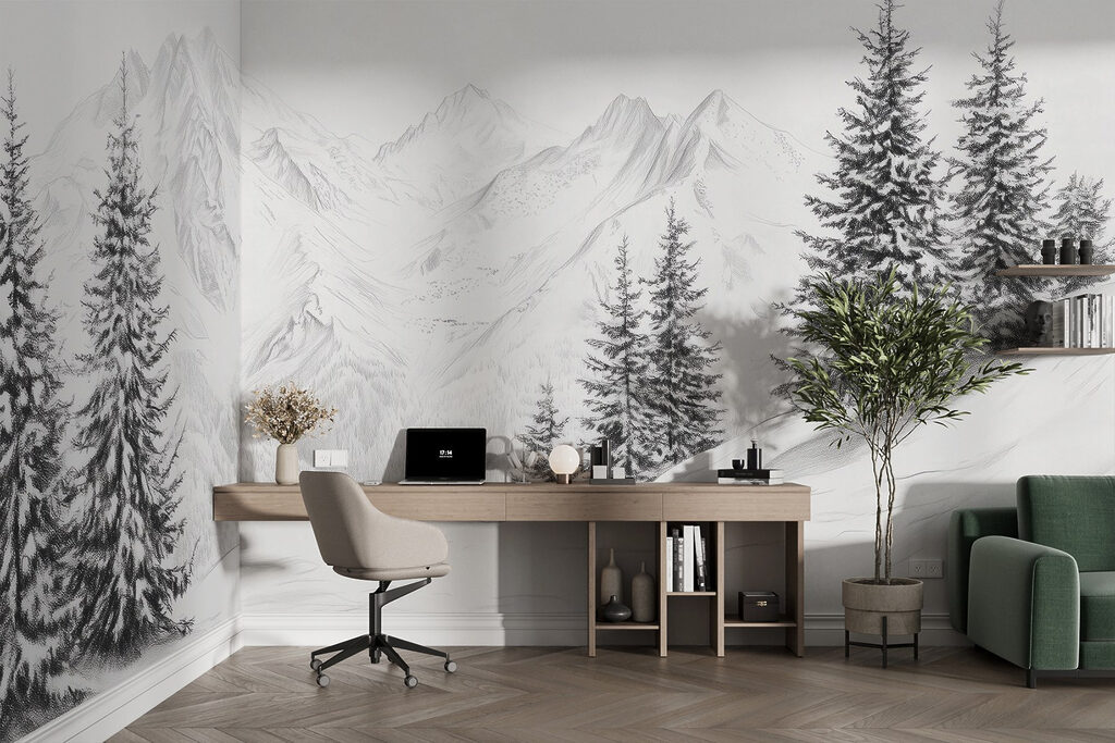 Drawing of a snowy mountain range