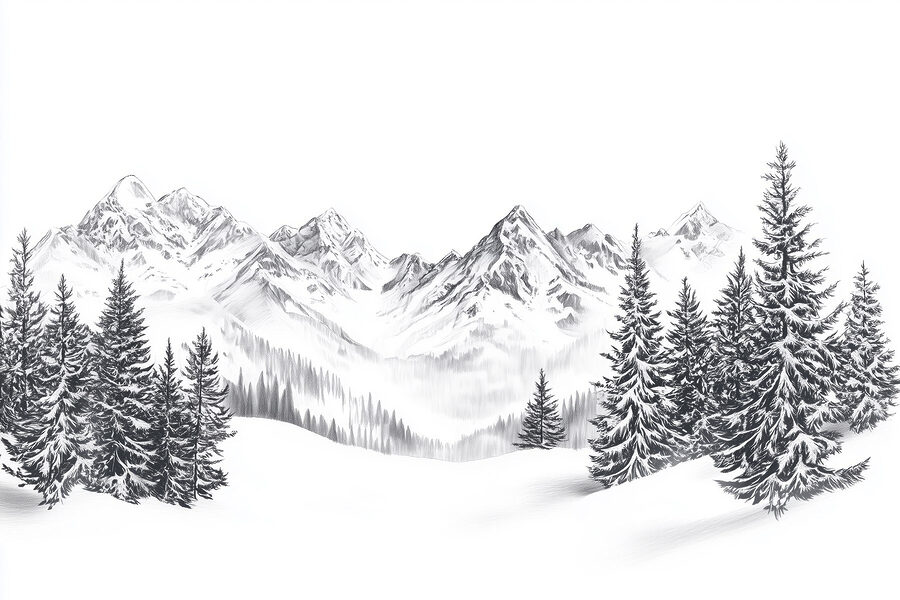 Papel de parede Desenho de uma cadeia de montanhas nevadas - Image 6