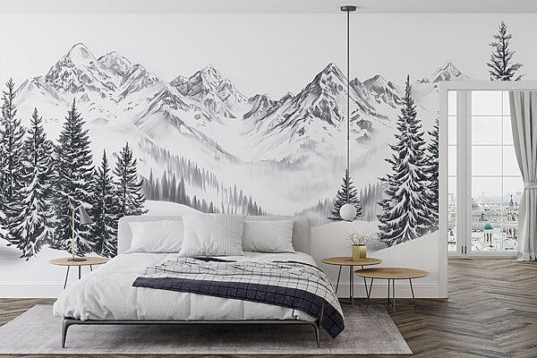 Papel de parede Papel de parede Desenho de uma cadeia de montanhas nevadas (REF: w02352)