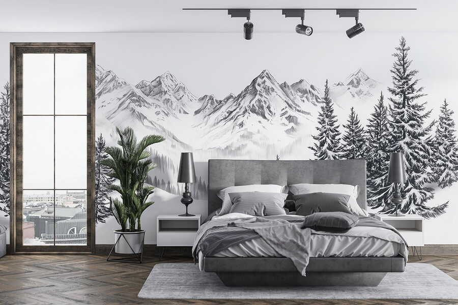 Papel de parede Desenho de uma cadeia de montanhas nevadas - Image 2