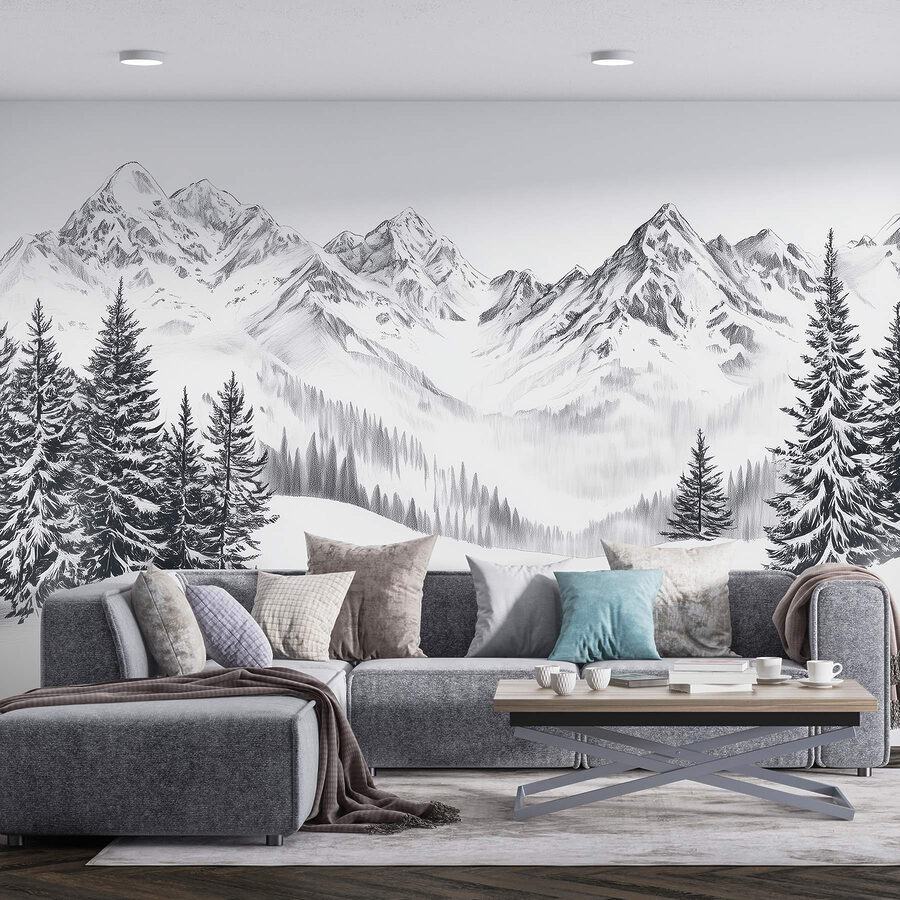 Papel de parede Desenho de uma cadeia de montanhas nevadas - Image 3