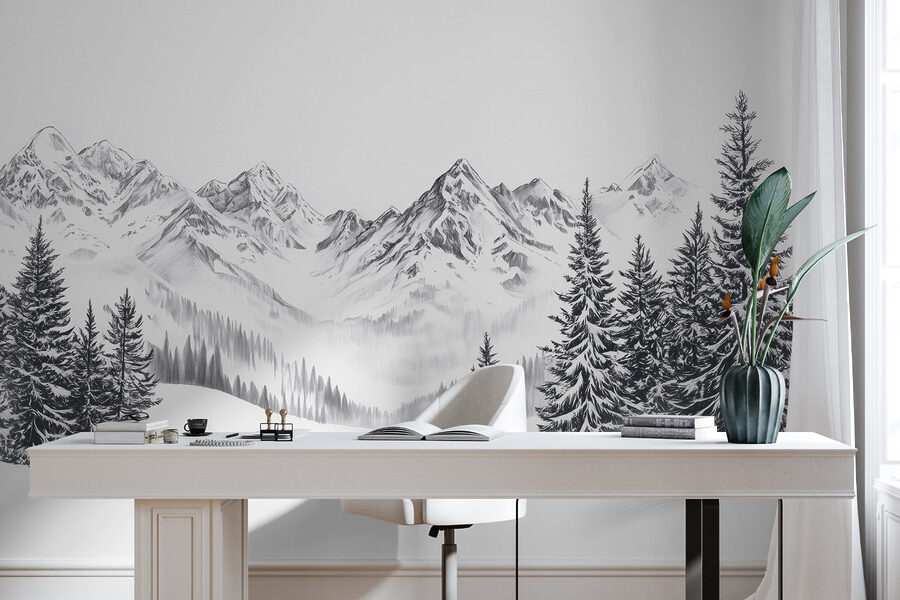 Papel de parede Desenho de uma cadeia de montanhas nevadas - Image 5