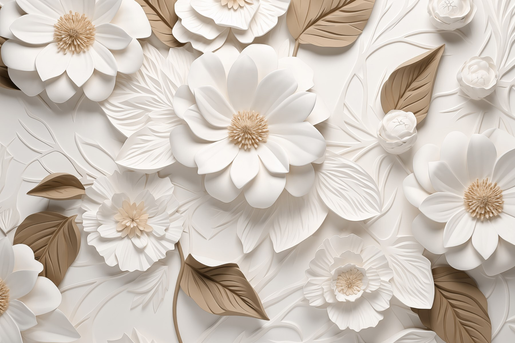 White and brown flowers and leaves White and brown flowers and leaves