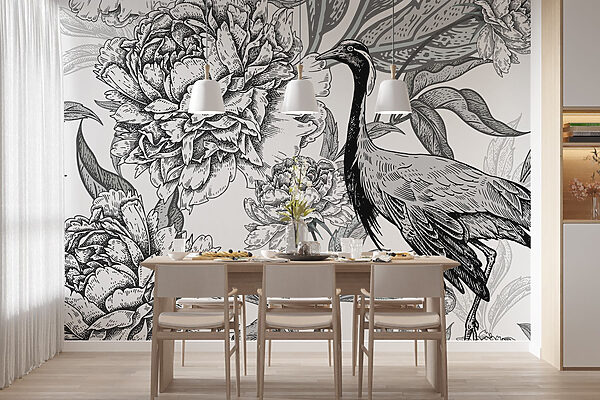 Pássaro e flores sobre um fundo branco Pássaro e flores sobre um fundo branco