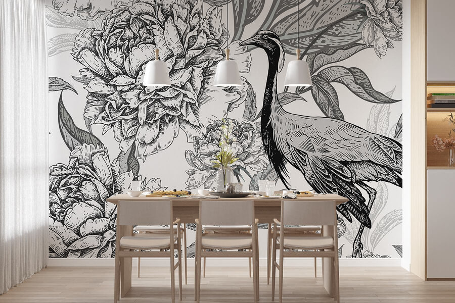 Pássaro e flores sobre um fundo branco Pássaro e flores sobre um fundo branco
